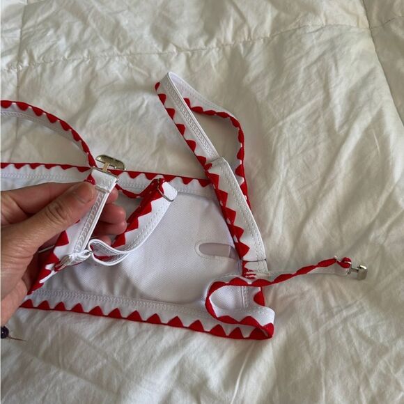 Shein Bikini Set XS Floral Red White Bralette Top and Triangle Bottom - Picture 12 of 14